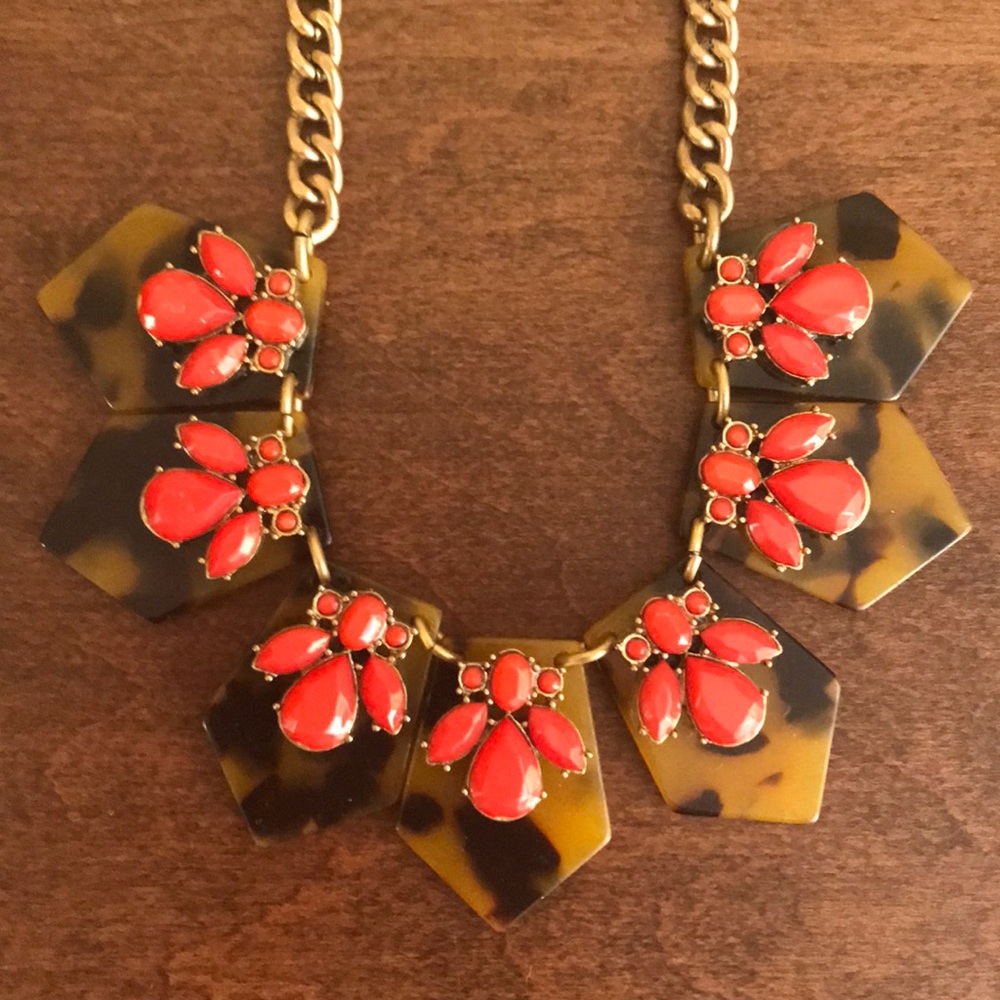 J Crew Tortoise Shell & Coral colored necklace